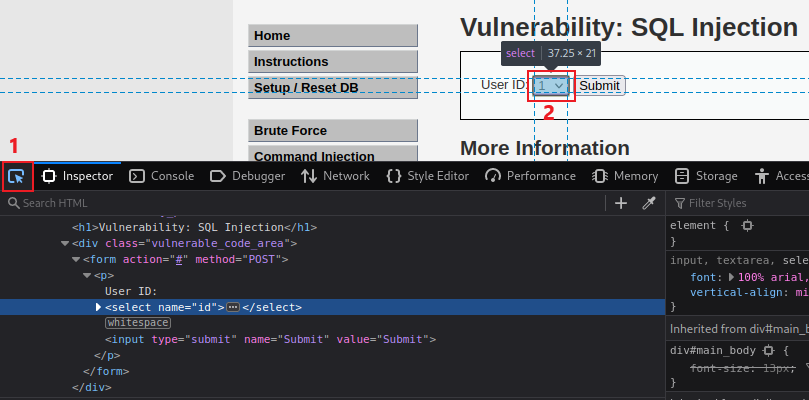 Inyección SQL en la máquina DVWA