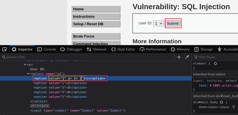 Inyección SQL en la máquina DVWA
